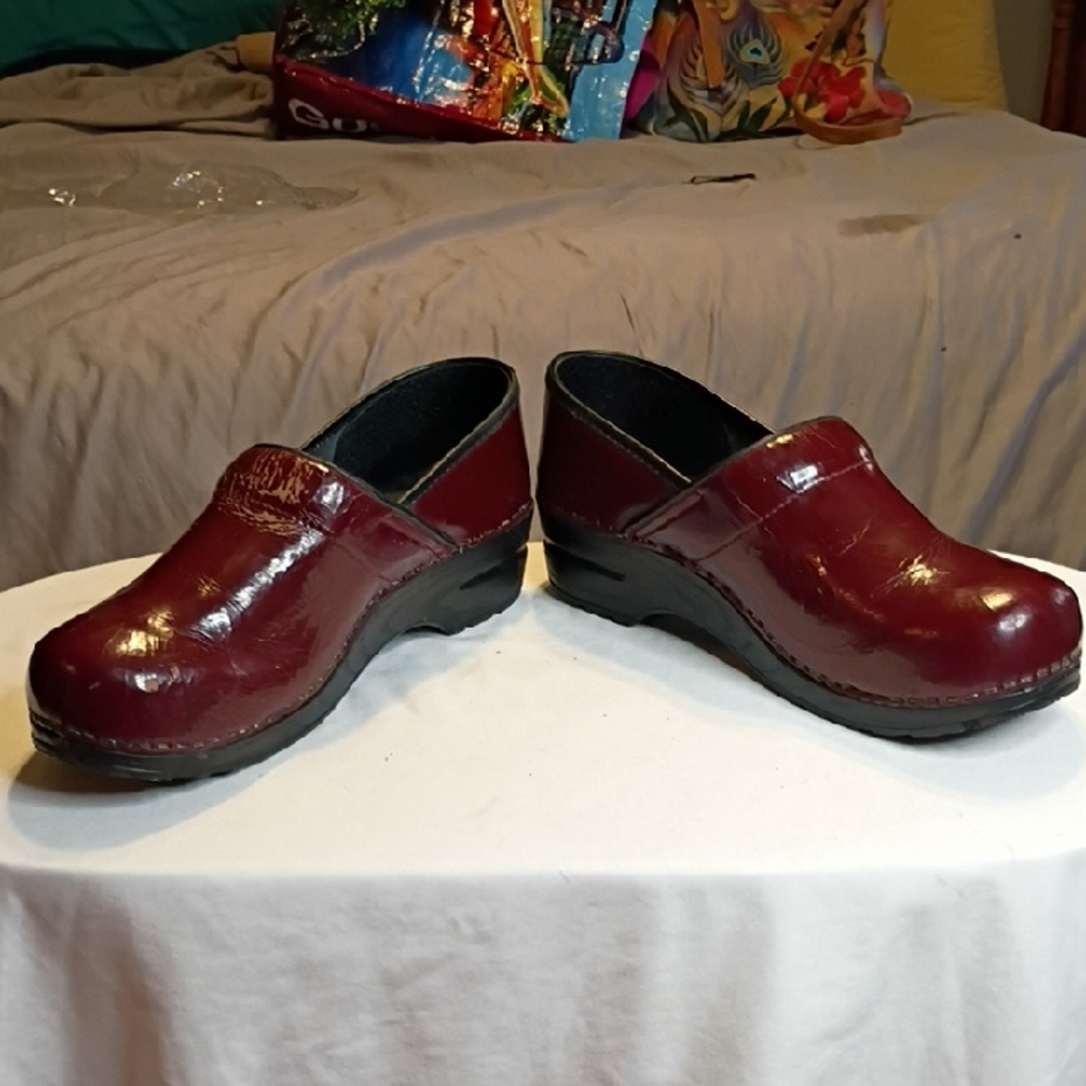 Maroon Leather Clogs By Sanita The Original Danish Clog m